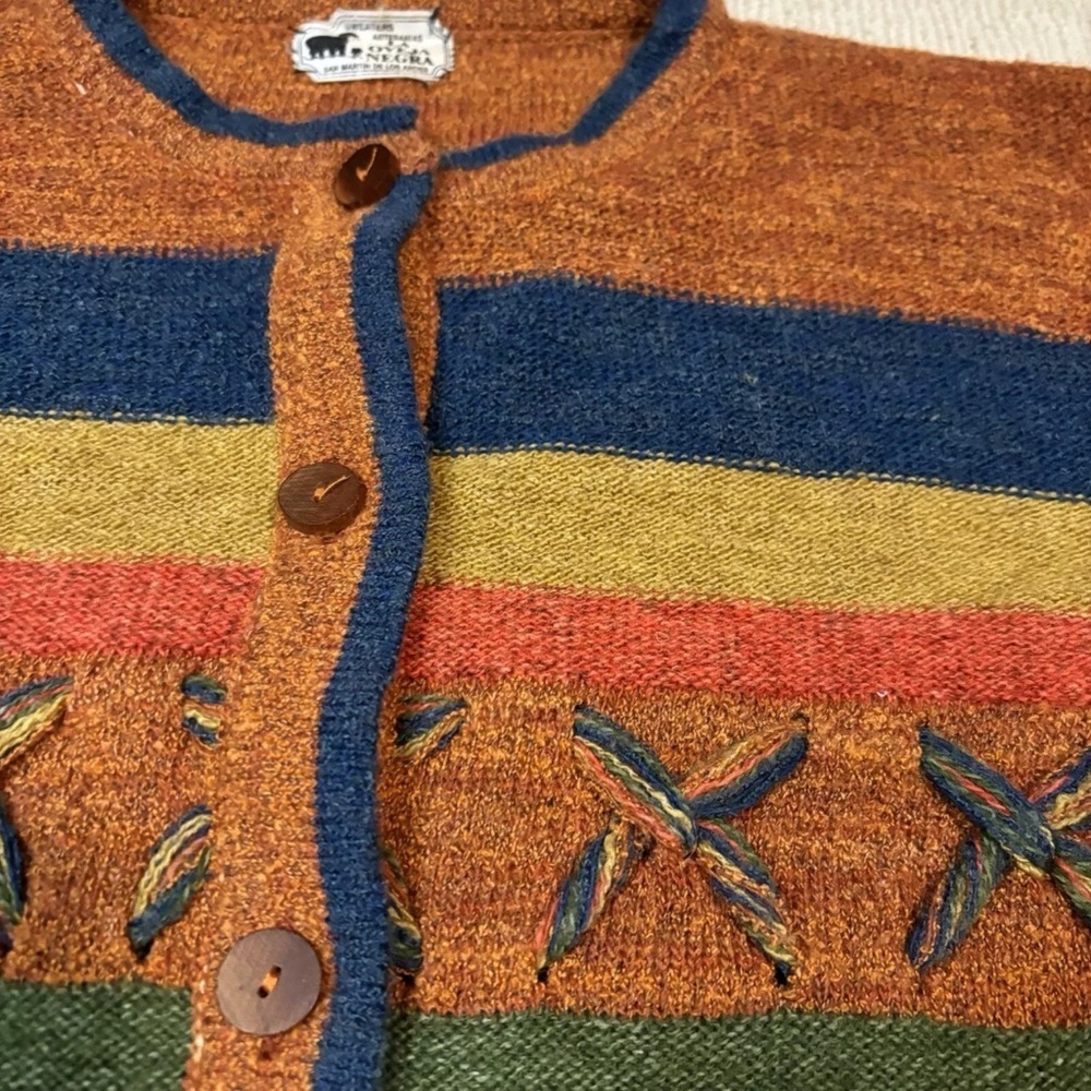 La Oveja Negra Wool Cardigan Sweater Size Medium Cozy Granola Boho - Picture 5 of 6
